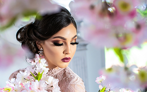 Quinceanera photography with blossom flowers on Villa Blanca